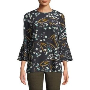 Lafayette 148 Sidra Silk Floral Print Bell Sleeve Blouse S